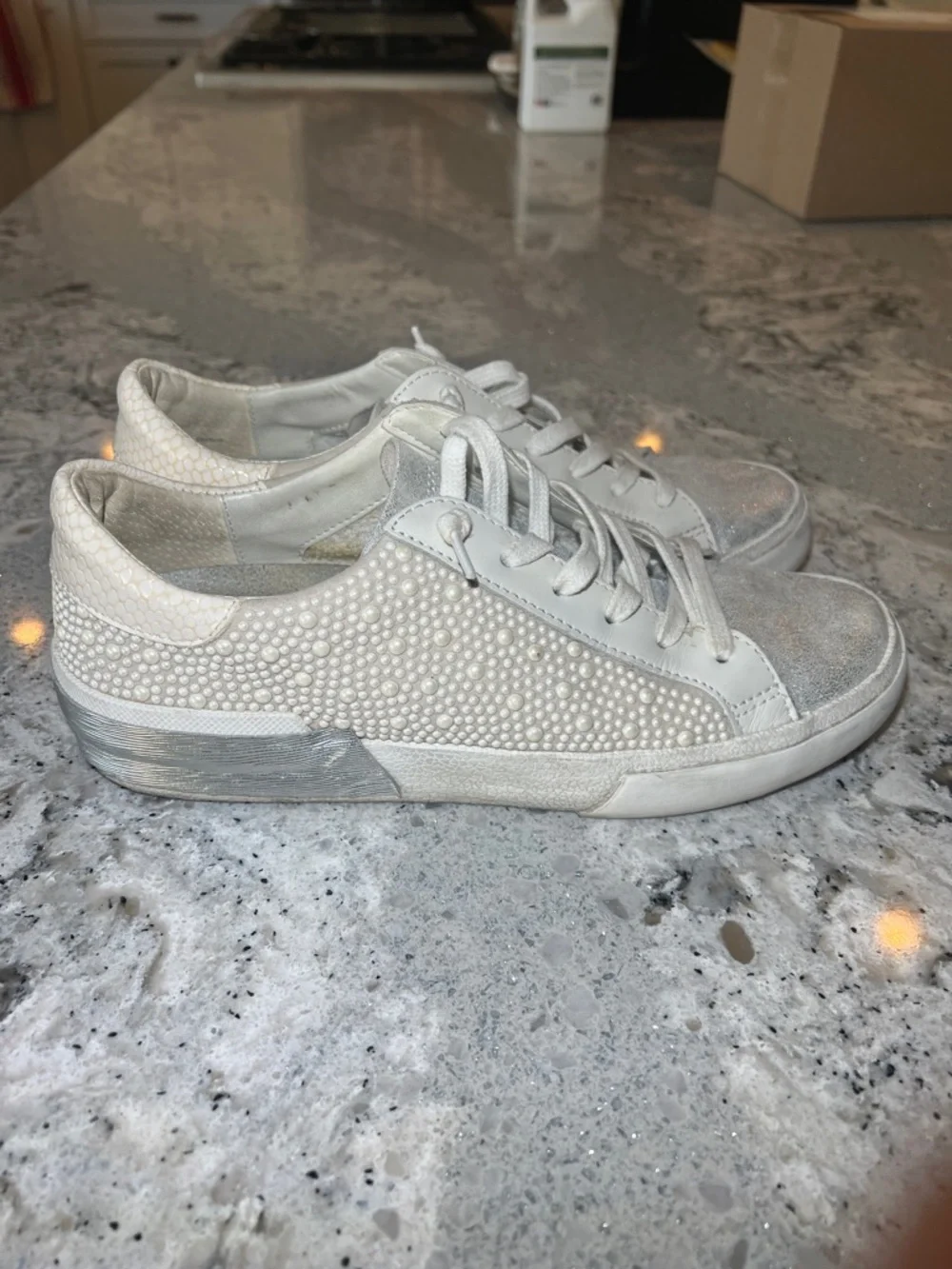 Dolce Vita Zina Pearl Embellished Sneakers - Vanilla Silver - Size 7.5 - Picture 3 of 10